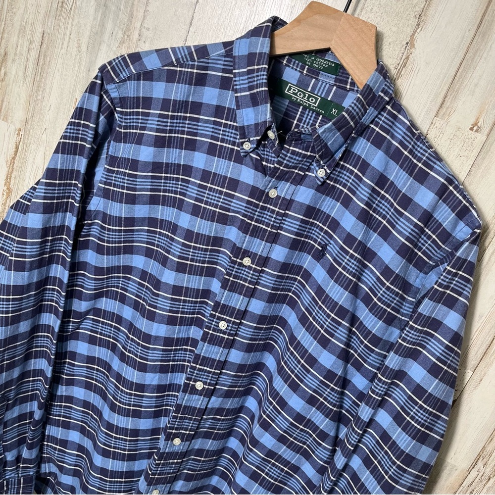 Vintage Polo Ralph Lauren Plaid Blue Button Down Long Sleeve Shirt‎ Mens Medium